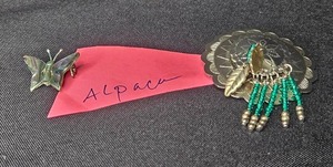 lot 148 image: Lot of 2 Vintage Alpaca Silver Jewelry Pieces - Butterfly Pin and Beaded Dangle Pendant