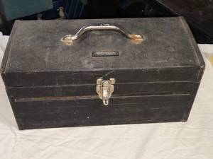lot 28 image: Vintage JC Penney Metal Tool Box with Assorted Tools
