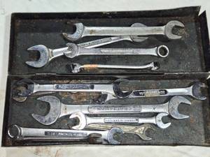 lot 45 image: Variety of Open End Wrenches in Metal Box