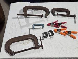 lot 49 image: Assorted Clamps Including C-Clamps and Spring Clamps