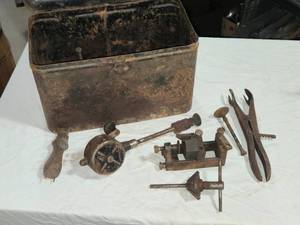 lot 53 image: Vintage Metal Tool Collection with Box