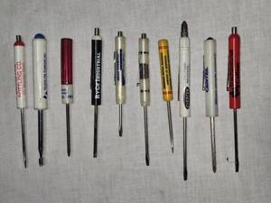 lot 61 image: Lot of 10 Vintage Advertising Screwdrivers from Various Companies