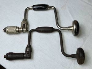 lot 63 image: Vintage Stanley Hand Drill No. 945 with Unique Handles and Other Hand Drill