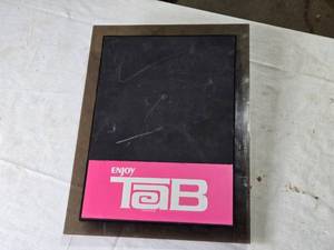 lot 87 image: Vintage Tab Soda Sign Display Stand 16 x 12