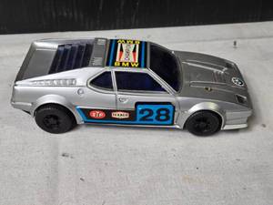 lot 125 image: Vintage BMW Race Car Toy - Silver with Colors #28 - Plastic