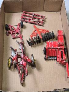 lot 172 image: Vintage Red Toy Farm Equipment Collection - 5 Pieces