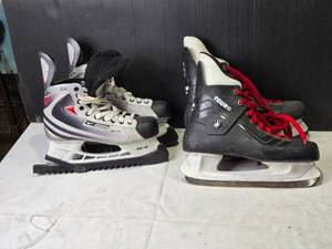 lot 210 image: 2 Pair of Hockey Ice Skates Tuke and Tour with Red Laces - Sizes 10 and 12