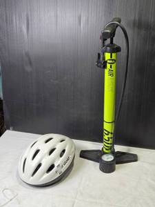 lot 212 image: Bell Air Attack Bicycle Pump with Gold Cross Helmet (Medium)