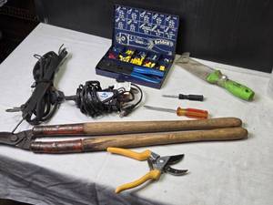 lot 243 image: Miscellaneous Tool Lot Including Wire Crimping Tool, Battery Tender, and Pruning Shears