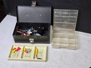 lot 258 image: Electrical Tools and Connectors Storage Box with Assorted Accessories