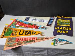 lot 274 image: Collection of 6 Vintage Souvenir Felt Pennants from Various Locations - Alaska, Utah, Montana