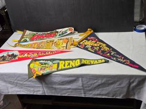 lot 278 image: Collection of 7 Vintage Felt Pennants from Las Vegas, Reno, Ohio and more