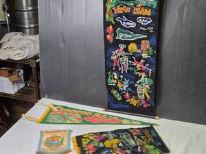 lot 289 image: Vintage Caribbean Souvenir Banners - Virgin Islands, Curacao, Venezuela, Puerto Rico