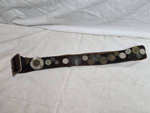 lot 294 image: Antique Leather Belt Decorated with Coins and Tokens