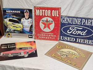 lot 312 image: Collection of 5 Repop Vintage Garage Signs