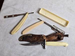 lot 316 image: Vintage Camco USA Knife and 2 Straight Razors (One with no blade)