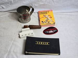 lot 324 image: Vintage Collectible Lot Tin Cup, Book, Patch, Ledger & More