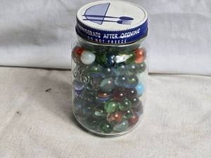 lot 341 image: Jar of Vintage Glass Marbles in Assorted Colors