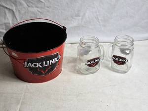 lot 349 image: Set of 2 Jack Links Glass Mugs with Red Bucket