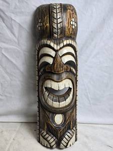 lot 360 image: Hand-Carved Tiki Mask Wall Decor