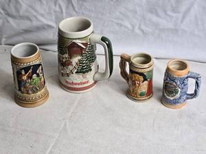 lot 376 image: Collection of 4 Vintage Beer Steins - Budweiser and Themed Designs