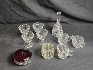 lot 381 image: Collection of Cut Glass Tableware including Creamers, Dish, and Goblets