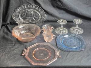 lot 384 image: Vintage Glassware Collection Including Bowls, Plates, and Candle Holders