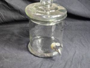 lot 385 image: Vintage Glass Beverage Dispenser with Spigot, 10 Inches Tall