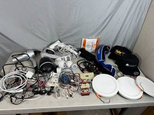 lot 55 image: Hats, Chargers, Steam Cleaner, Hair Dryer, LED Lights, Electronics, and More