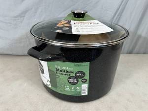lot 74 image: New Granite Ware 21 qt Canner with Rack and Glass Lid