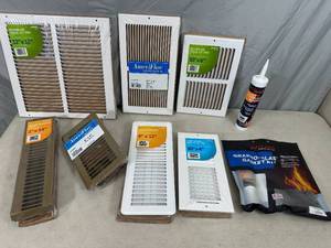 lot 111 image: New Metal HVAC Grilles, Fireplace Mortar, Fireplace Gasket Kit