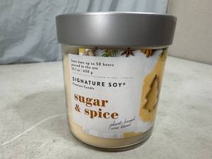 lot 165 image: New Signature Soy Plant Based Wax Blend 2 Wick Candle - Sugar & Spice