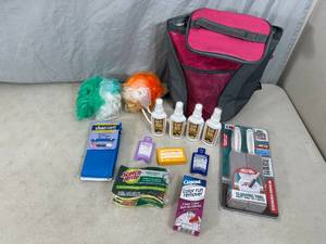 lot 243 image: New Backpack Cooler, Cleaning Supplies, Soaps, Sponges, and More