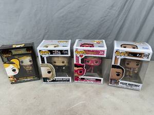 lot 255 image: 4 New Funko Pop Collectible Figurines - The Office, Catwoman, Harley Quinn, Etc
