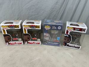 lot 256 image: 4 New Funko Pop Collectible Figurines - Magic Johnson, Captain America, Jordan Peele