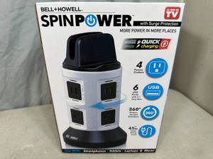 lot 361 image: New Spinpower Power Strip with Surge Protector and Fast Charging Ports