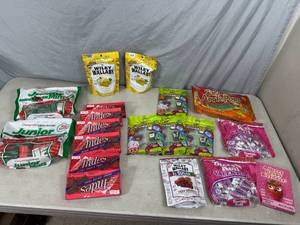 lot 380 image: Assorted Candy, Andes Jubilee Thins, Junior Mints, Suckers, Gummy Candy, Wiley Wallaby Licorice, and More