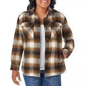 Members Mark Womens Brown Plaid Button Front Shacket-XS