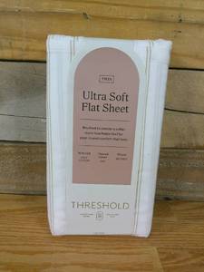 300 Thread Count Ultra Soft Flat Sheet - Threshold-Twin-Khaki Stripe