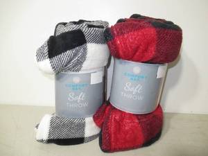 Set of 2 Comfort Bay Kids Soft Throw Blankets-50 x 60-Plaid