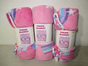 Set of 3 Super Soft Unicorns, Rainbows, & Stars Print Plush Throw Blanket-48 x 48