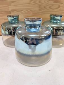 3 Glass Shinny Vases - Clear Bottoms - Table Top Decor