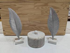 3 Piece Marble and Metal Table Decor