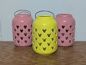 3 Mickey Mouse Garden Lanterns with Handles - Ceramic
