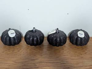 4 Black Glass Pumpkins - Add LEDs For Lit Pumpkin