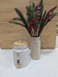 2 Piece Office Desk Decor - Ceramic Jar wCeramic Vase Faux Plant