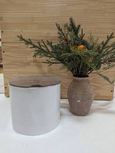 2 Piece Studio McGee Decor - Metal Jar wCeramic Vase and Faux Plant