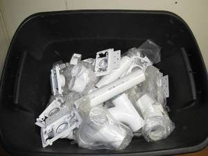 lot 49 image: Large Mixed Box of 2 PVC Elbows, Couplings, Ts, Vacuum Fittings