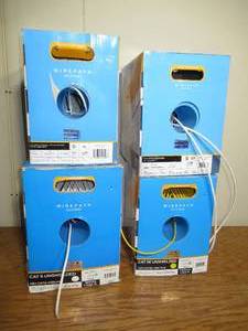 lot 61 image: Lot of 4 Mixed Partial Boxes of CAT 5E Unshielded WHT, CAT 6 Unshielded, CAT 5E, & 16-4 Speaker Wire