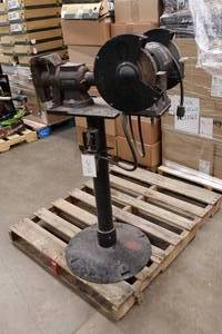 lot 1D image: 1 HP Bench Grinder on Industrial Stand with Bench Vise